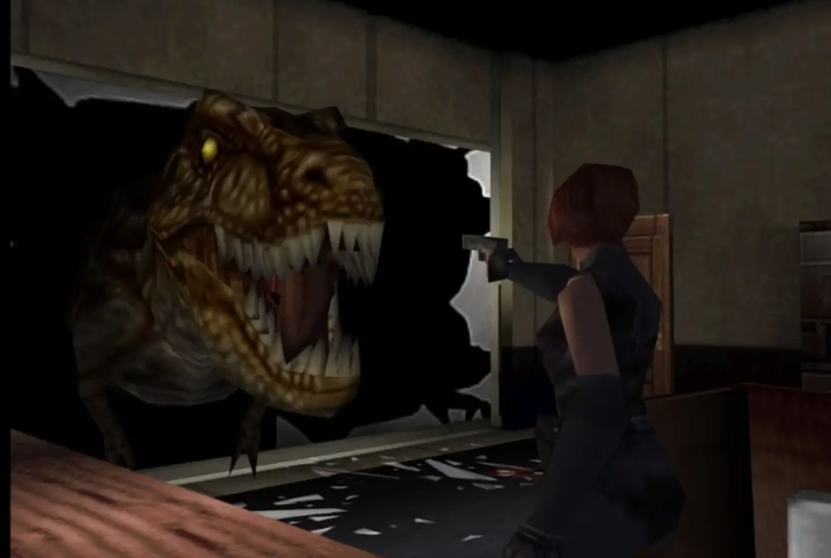 Capcom relança Dino Crisis na Steam com suporte a controles modernos e melhorias gráficas 1 Dino Crisis, t-Rex, surpreendeno Regina