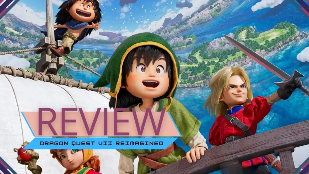 Visual cel shading de Dragon Quest VII Reimagined em cenário detalhado