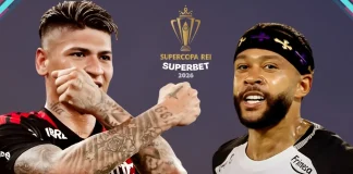 Flamengo e Corinthians em campo pela final da Supercopa do Brasil no Estádio Mané Garrincha