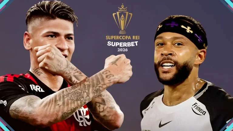 Flamengo e Corinthians em campo pela final da Supercopa do Brasil no Estádio Mané Garrincha