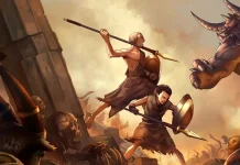 Kratos e Deimos jovens em God of War: Sons of Sparta em fase 2D com visual retrô em pixel art.