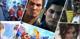 Imagem promocional com os lançamentos de 12 de fevereiro de 2026, incluindo Mario Tennis Fever, Yakuza Kiwami 3 & Dark Ties e BlazBlue Entropy Effect X.