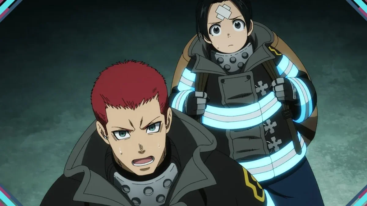 Personagens na Prévia do episódio 18 da 3ª temporada do anime Fire Force