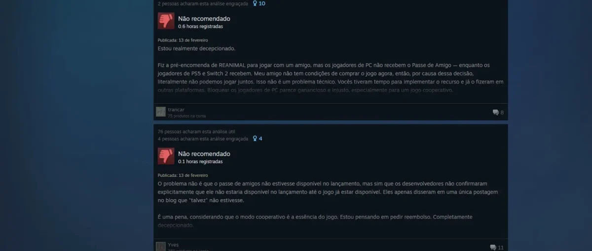 Reanimal, críticas do jogadores do Steam