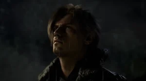 Imagem de gameplay de Resident Evil Requiem mostra Leon em confronto direto com uma criatura, destacando ação e horror.