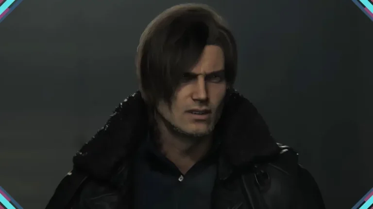 Leon Kennedy em Resident Evil Requiem apontando arma em cenário sombrio