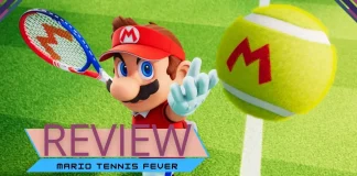 Mario em partida de Mario Tennis Fever no Switch 2 durante análise da Royal Tennis Academy