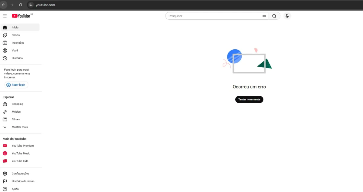 YouTube fora do ar em 17 de fevereiro de 2026