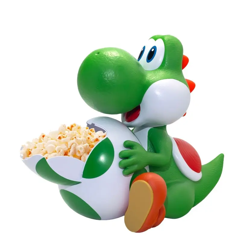 Yoshi em balde de pipoca colecionável de Super Mario Galaxy: O Filme disponível na Cinépolis