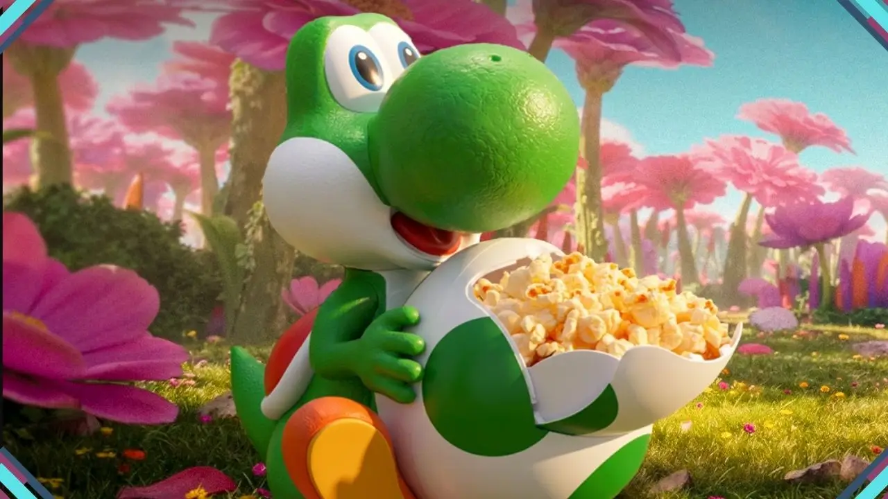 Balde de pipoca colecionável do Yoshi inspirado em Super Mario Galaxy: O Filme vendido pela Cinépolis