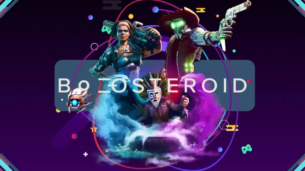 Personagens de jogos reunidos com logo do Boosteroid representando serviço de cloud gaming