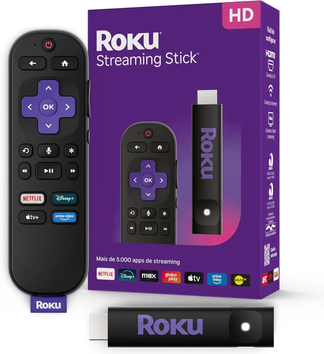 Roku Streaming Stick HD, caixa ilustrativa oficial