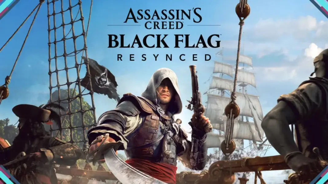 Arte oficial de Assassin's Creed Black Flag Resynced mostrando Edward Kenway com seu navio ao fundo, anunciando lançamento em 2026