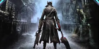 Arte oficial de Bloodborne mostrando o protagonista em ambiente gótico com criaturas de pesadelo, referente ao anúncio do filme animado Sony Pictures.