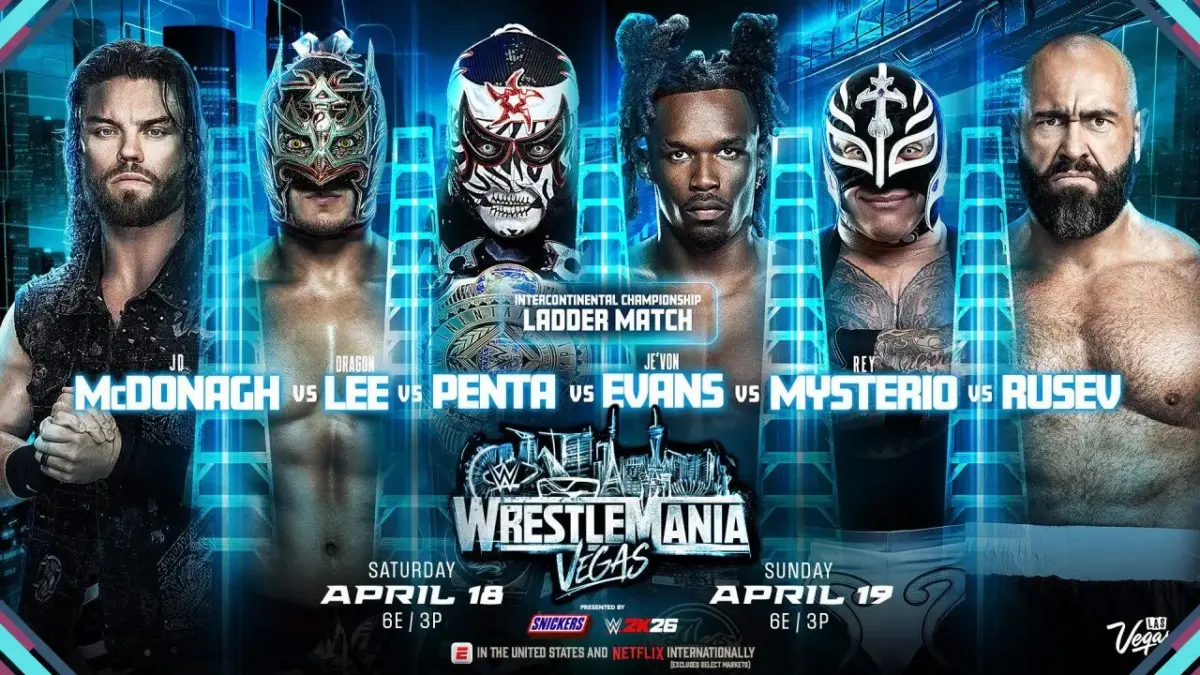 WWE Intercontinental Champion Penta (c) vs JD McDonagh vs Dragon Lee vs Je’Von Evans vs Rey Mysterio vs Rusev (Ladder Match)