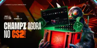Arte oficial do ExitLag ChampZ com identidade visual de CS2 e logo da ExitLag em destaque