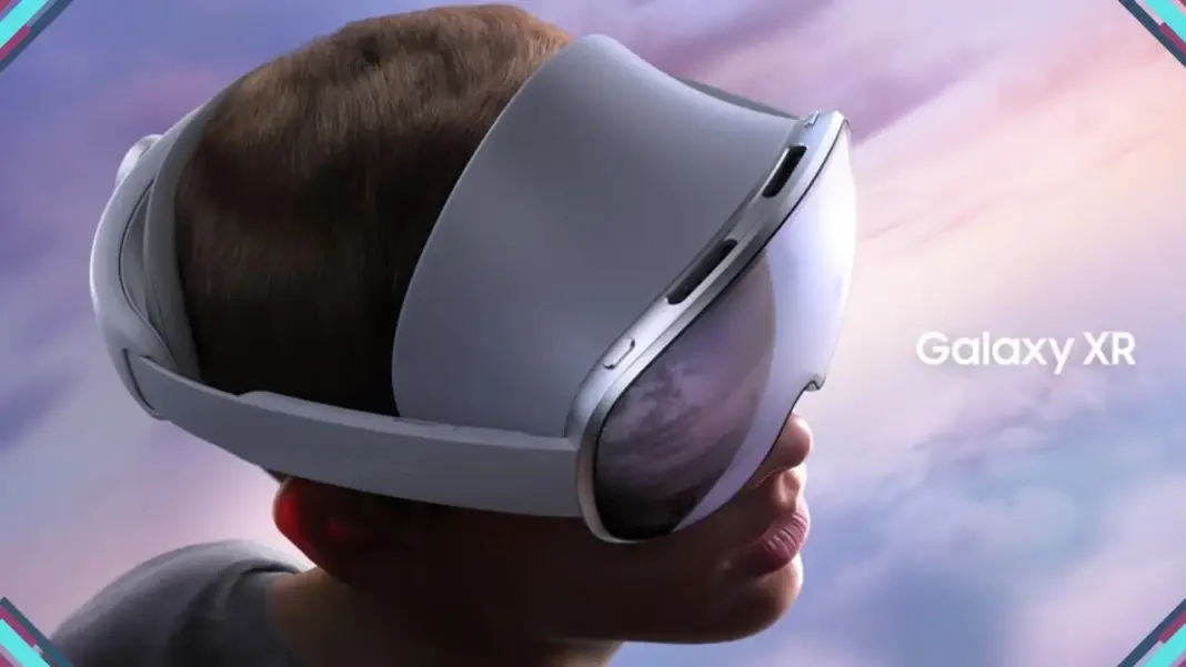 Headset Samsung Galaxy XR visto de frente sobre fundo claro