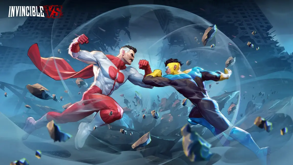 Jogos para jogar na gamescom latam 2026 que talvez você não conheça 2 Omni-Man e Invincible se enfrentando em combate aéreo cercados de destroços no fighter Invincible VS