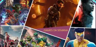 Colagem com jogos da semana: Heroes of Might & Magic, Diablo IV, Saros, MotoGP 26, Tartarugas Ninja, Invincible VS e outros lançamentos de abril e maio de 2026
