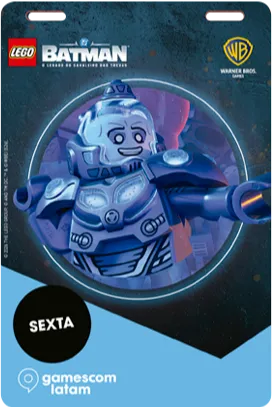 gamescom latam 2026: qual credencial de LEGO Batman você vai querer mais? 2 Sr. Frio O fundo azul metálico funciona muito bem com a armadura do vilão.