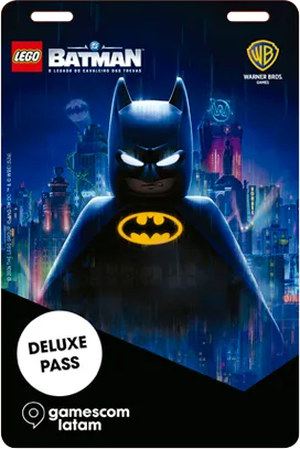 gamescom latam 2026: qual credencial de LEGO Batman você vai querer mais? 6 Deluxe Pass — Batman com Gotham ao fundo Essa é a melhor do conjunto.