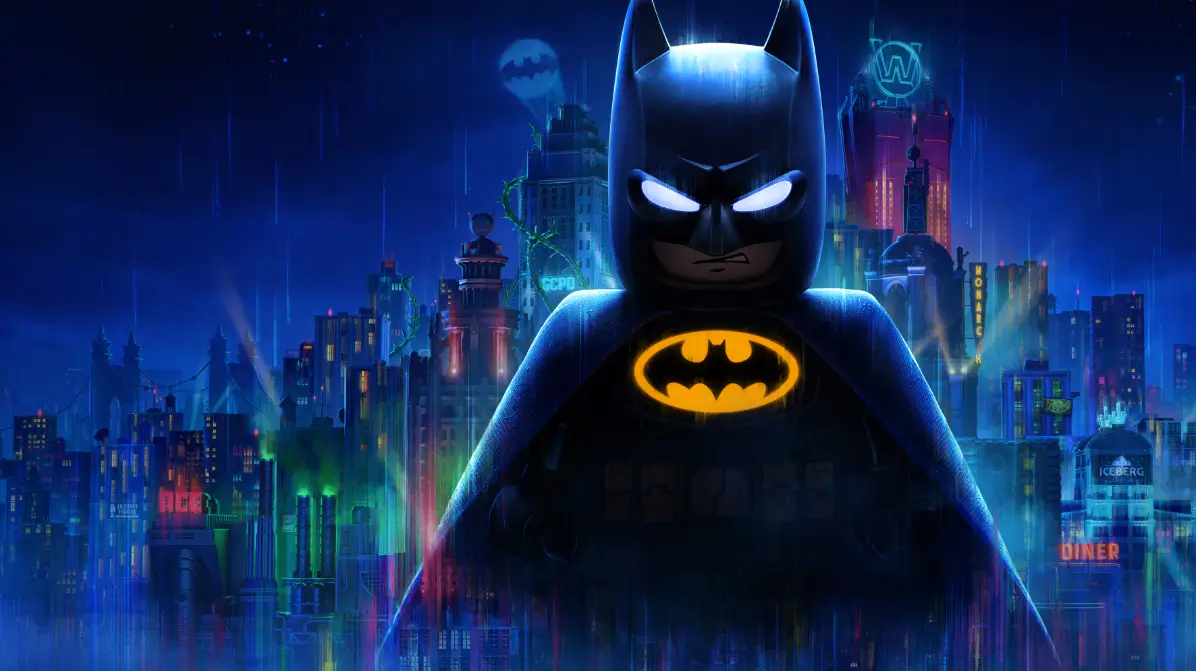 Jogos para jogar na gamescom latam 2026 que talvez você não conheça 4 Personagem Lego do Batman em frente ao horizonte noturno e neon de Gotham City