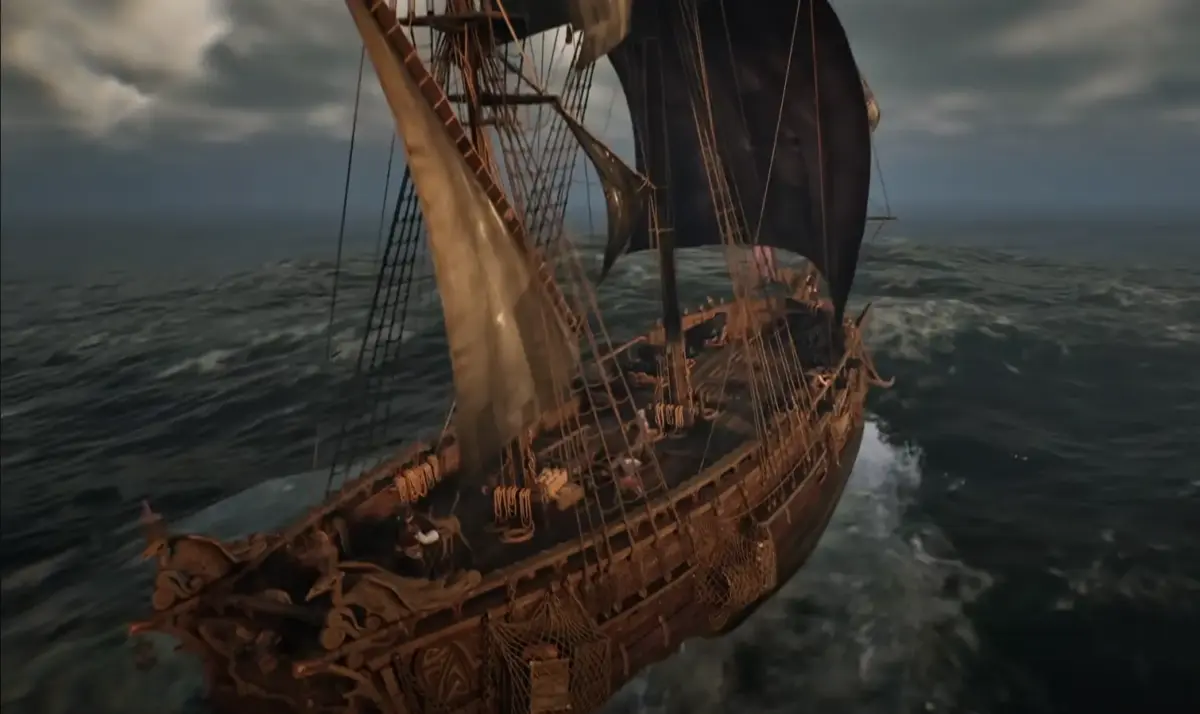 Windrose mostra por que o acesso antecipado é o melhor caminho para jogos independentes 3 Navio pirata navegando em mar revolto com ondas altas em cena de Windrose