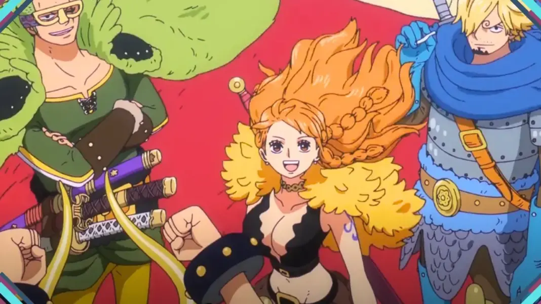 : Zoro, Nami e Sanji com trajes temáticos vikings no episódio 1159 de One Piece, arco Elbaf