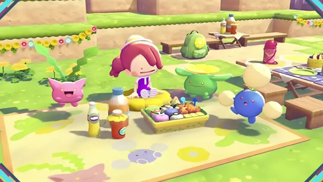 Tela do jogo Pokémon Pokopia mostrando ilhas e Pokémon voando no Nintendo Switch 2