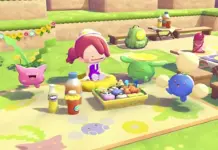 Tela do jogo Pokémon Pokopia mostrando ilhas e Pokémon voando no Nintendo Switch 2