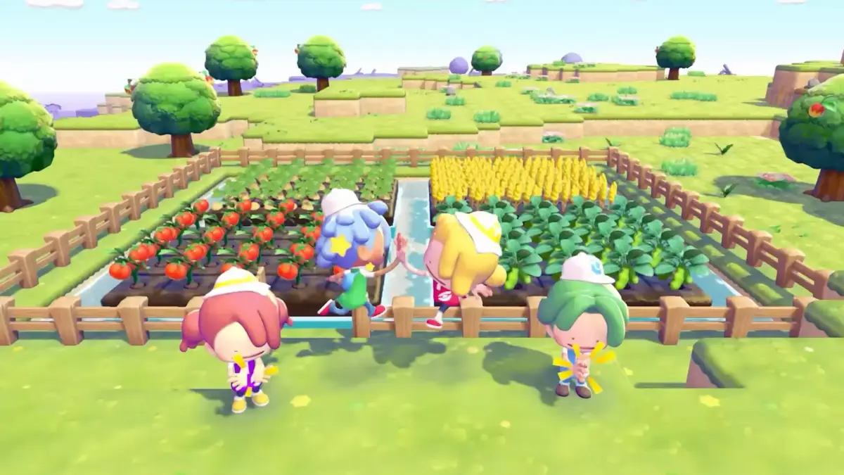 magem oficial de Pokémon Pokopia, civis do vilarejo do Life-Sim