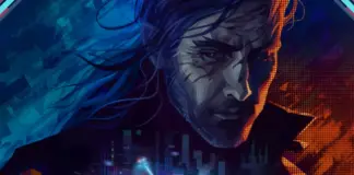 Personagem Warren no cenário cyberpunk neon em REPLACED, jogo da Sad Cat Studios para PC e Xbox