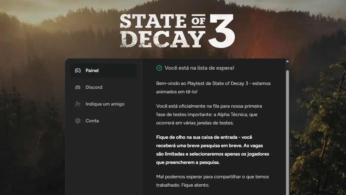 Após polêmica, State of Decay 3 abre inscrições para playtest 1 State of Decay 3, mensagem de inscrição para o teste do jogo