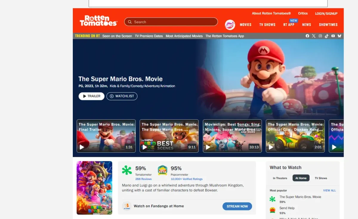 Super Mario Galaxy: O Filme — rejeitado pelos críticos e amado pelo público 1 Rotten Tomatoes, de Super Mario: O Filme