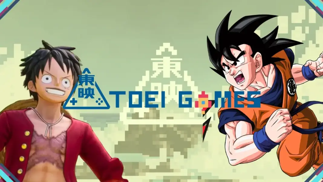 Personagens de jogos da Bandai Namco baseados em franquias da Toei Company, com destaque para o logo da Toei Games