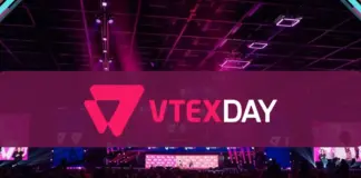 Palestrantes principais do VTEX Day 2026 — John Mackey, Rupal Patel, Hubert Joly e Mary Dillon — no banner oficial do evento em São Paulo
