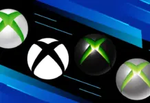 Quatro versões do logotipo do Xbox exibidas lado a lado — branca, cinza, verde-claro e verde-escuro — representando a transformação da identidade visual da marca durante o rebranding.