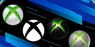 Quatro versões do logotipo do Xbox exibidas lado a lado — branca, cinza, verde-claro e verde-escuro — representando a transformação da identidade visual da marca durante o rebranding.