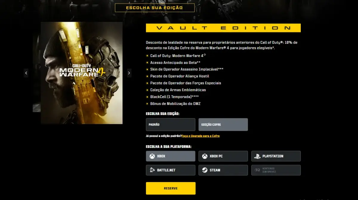 Call of Duty: Modern Warfare 4 e seu preço na pré-venda 1 Call of Duty: Modern Warfare 4 com a versão Vault Edition