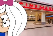 Cinemark fez algo que todos têm vontade de fazer Personagem animada furiosa ao lado da fachada de uma unidade do Cinemark