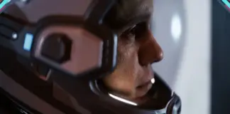 Personagem com traje espacial na nave Cassiopeia em cena de Directive 8020, que recebeu Metascore 72 e recepção mista da crítica no Metacritic