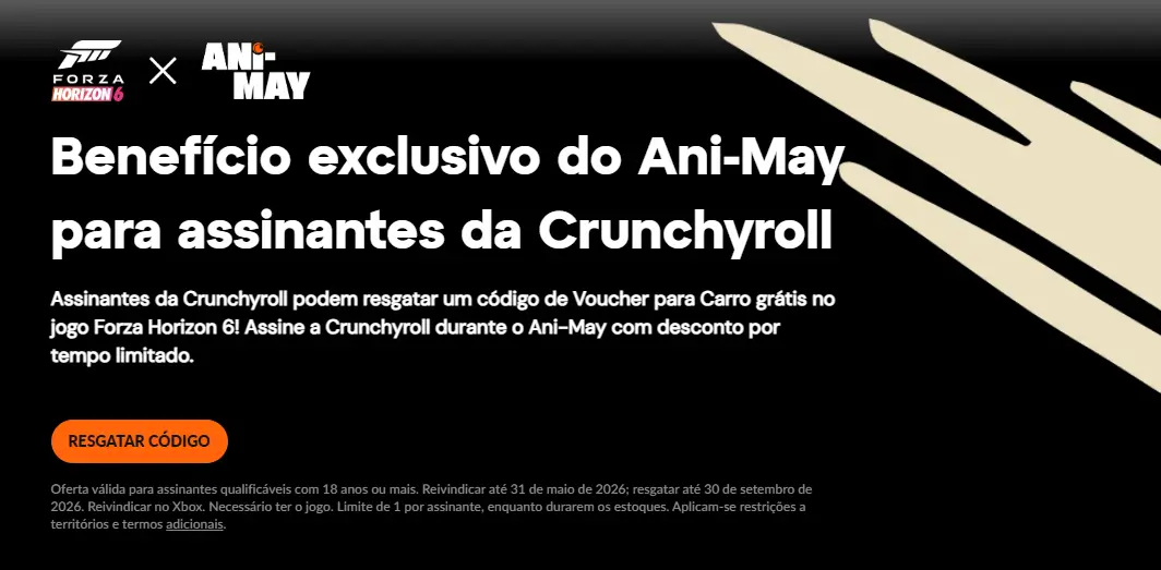 Oferta do Ani-May da Crunchyroll com Forza Horizon 6 da Xbox Game Studios