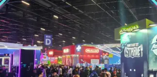 Corredor lotado da gamescom latam 2026 com estandes de Nintendo, EA, Don't Starve e NVIDIA, análise