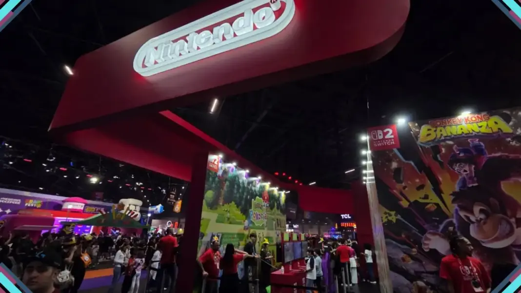 Estande da Nintendo na gamescom latam 2026 com público testando jogos e área dedicada ao Nintendo Switch 2