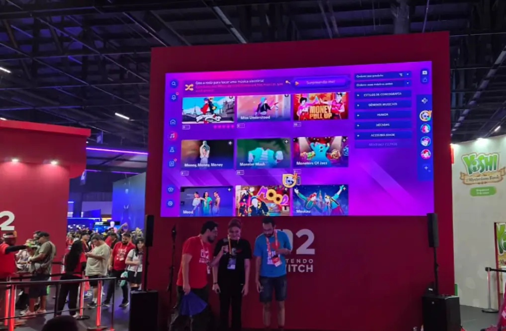 Nintendo e sua representação na gamescom latam 2026 1 Público participando de sessão de Just Dance no estande da Nintendo durante a gamescom latam 2026