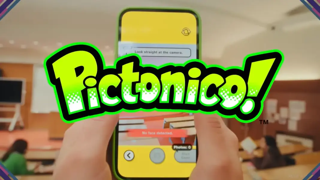 Tela de gameplay de Pictonico! com rostos de personagens em minigame colorido para smartphones