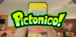 Tela de gameplay de Pictonico! com rostos de personagens em minigame colorido para smartphones