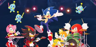 Arte oficial do Sonic Live In Concert com Sonic the Hedgehog em pose icônica sobre fundo de palco iluminado