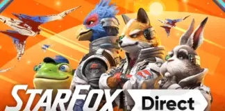 Arte oficial do Star Fox Direct com Fox McCloud, Falco, Peppy e Slippy em novos designs 3D para o Nintendo Switch 2