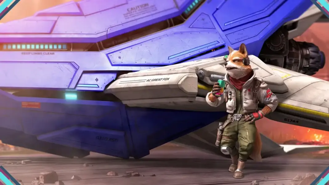 Fox McCloud apoiado na nave Great Fox em cena do remake de Star Fox para Nintendo Switch 2, para o idioma do português brasileiro